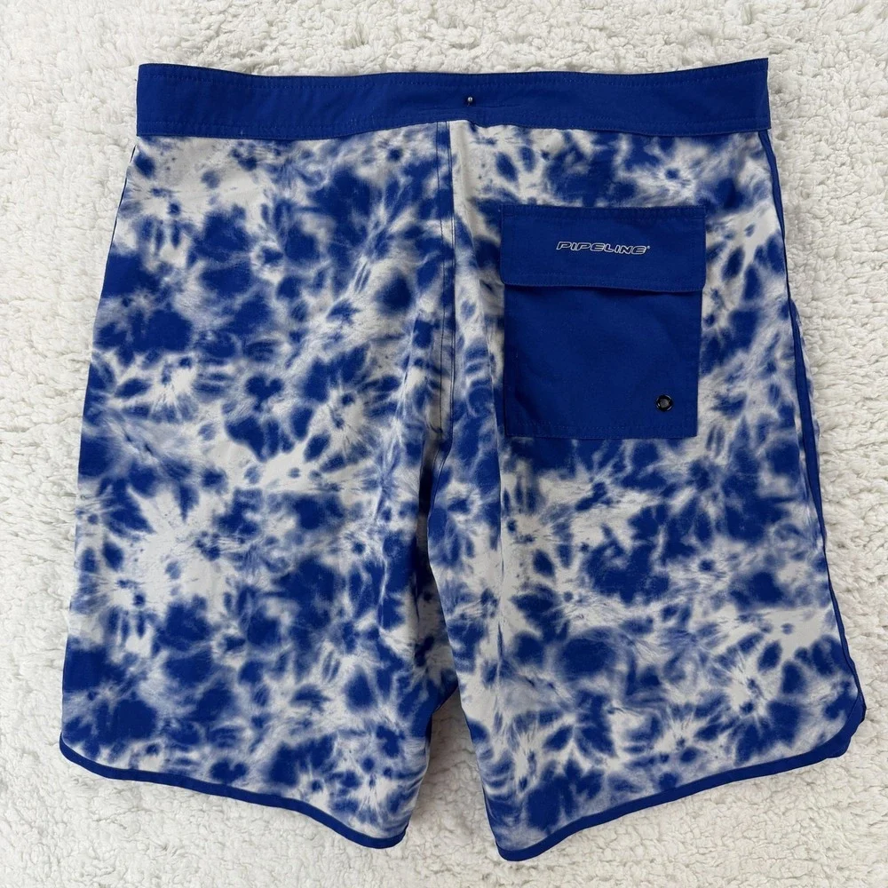 Pipeline Board Shorts Mens‎ 36 Blue Tie Dye Swim Trunks Stretch Quick Dry Beach